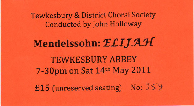 Tewkesbury and District Choral Society Ticket